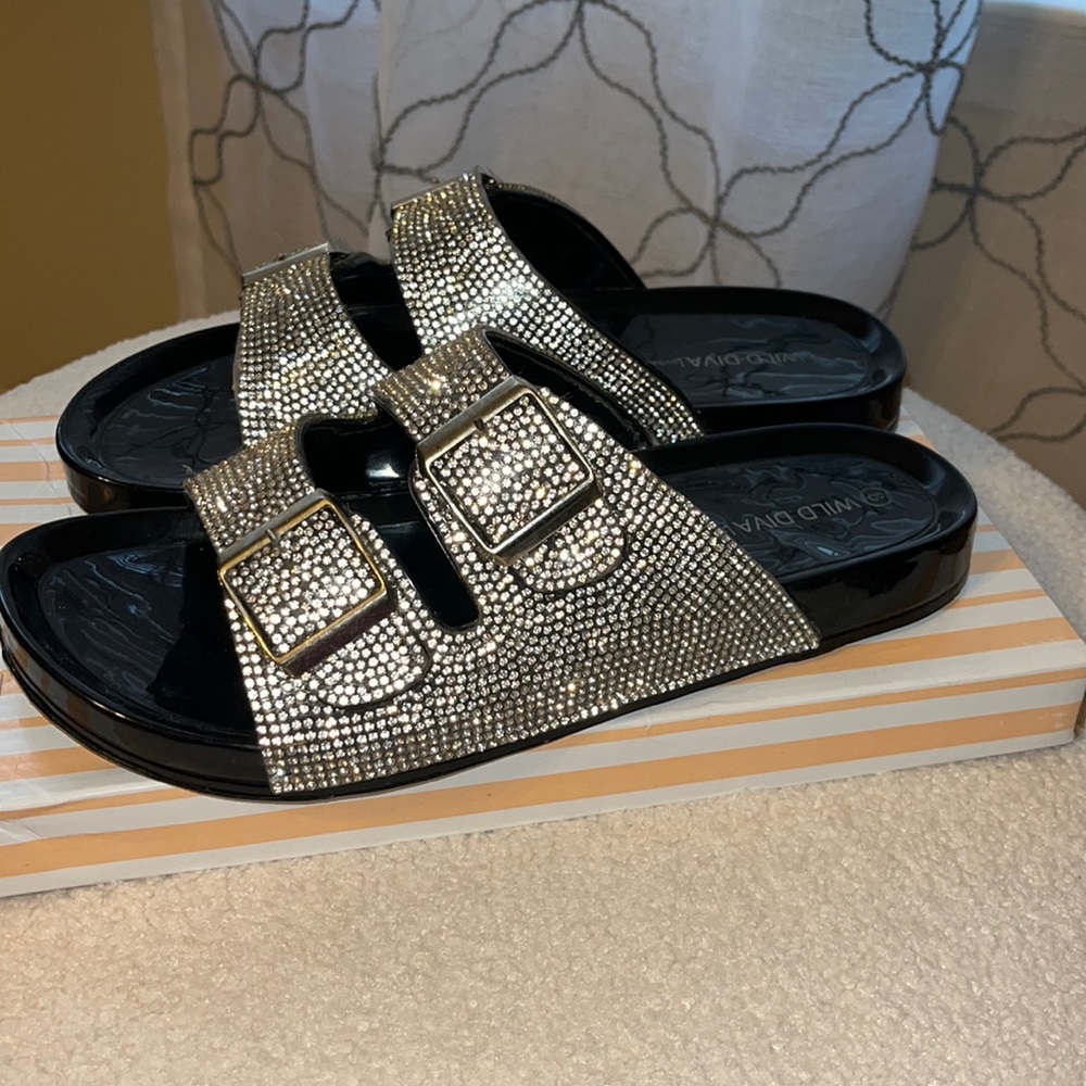 SOLD Wild Diva glitter buckle slides